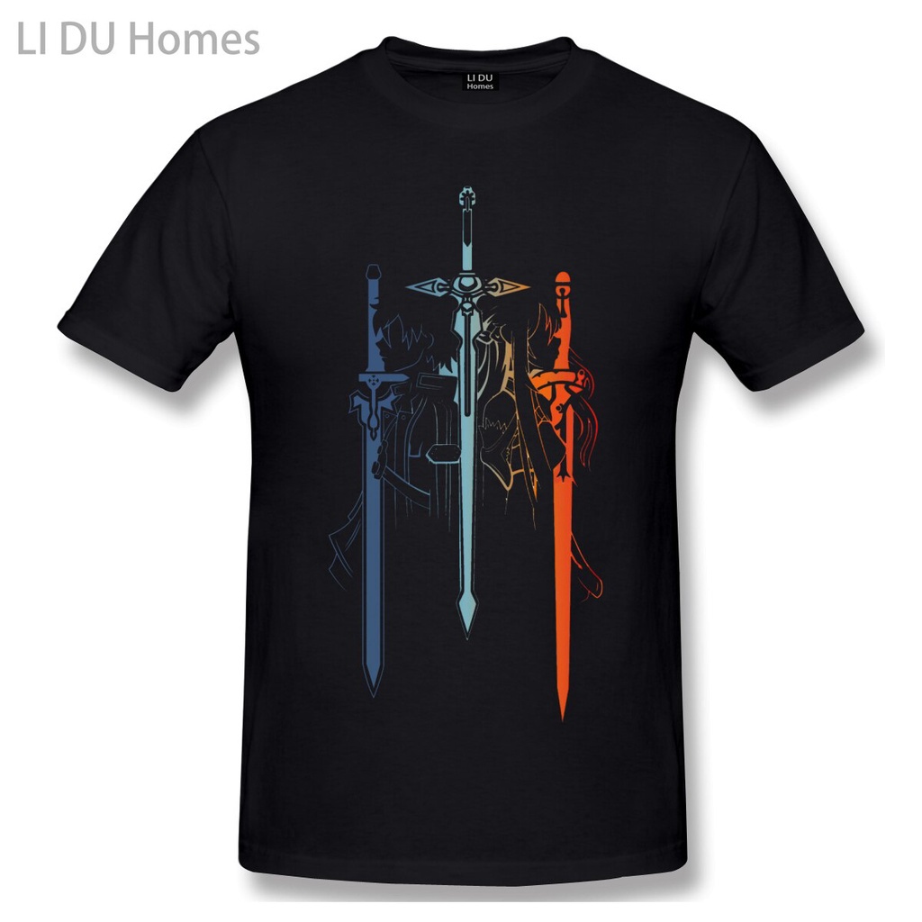 Lidu เสื้อยืดคอกลม แขนสั้น ผ้าฝ้าย 100% พิมพ์ลาย Kirito And Asuna Form Sword Art Online Sword Art Online คุณภาพสูง _05