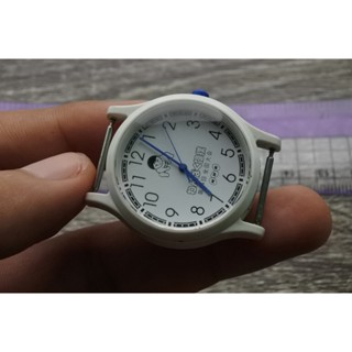 นาฬิกา Vintage มือสองญี่ปุ่น NHK ระบบ QUARTZ ผู้หญิง ทรงกลม กรอบขาว หน้าขาว หน้าปัด 35mm