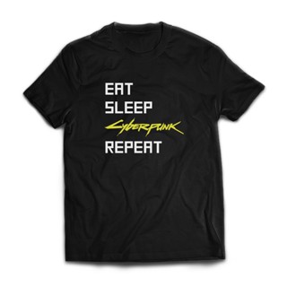 U เสื้อยืดโอเวอร์ไซส์เสื้อยืดลําลอง ผ้าฝ้าย แขนสั้น คอกลม พิมพ์ลาย Eat Sleep Cyberpunk Repeat สไตล์เกาหลี สําหรับผู_12