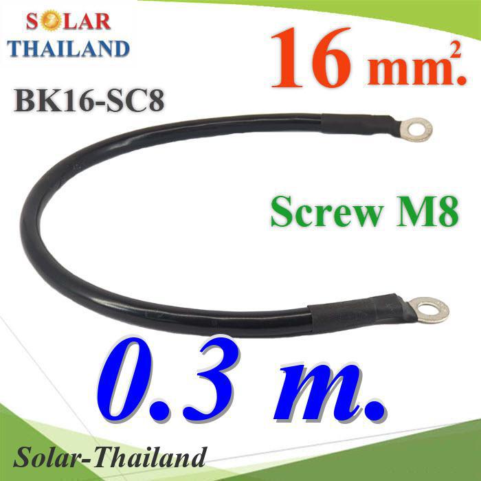 สายพ่วงแบตเตอรี่ สำเร็จรูป ขนาด 16 Sq.mm. ย้ำหัวสาย 2 ด้าน รูสกรู M8 (สีดำ 30cm.) รุ่น Cable16-30cm-M8-BK