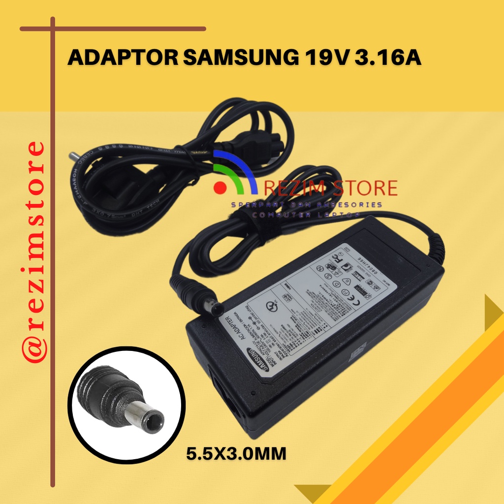 Samsung แล็ปท็อปอะแดปเตอร์ชาร์จ 300E 300V 305E 305V 19v 3.16a 5.5x3.0 มม.ORI สําหรับ samsung ประเภท 