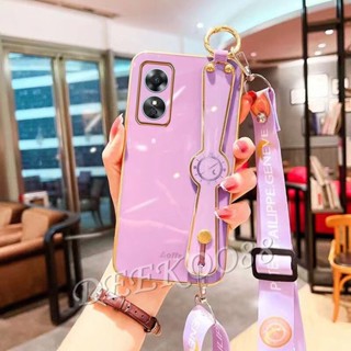 เคสโทรศัพท์มือถือ แบบนิ่ม พร้อมสายคล้องคอ ขอบตรง สําหรับ OPPO A78 5G A17K 4G A78 OPPOA17K