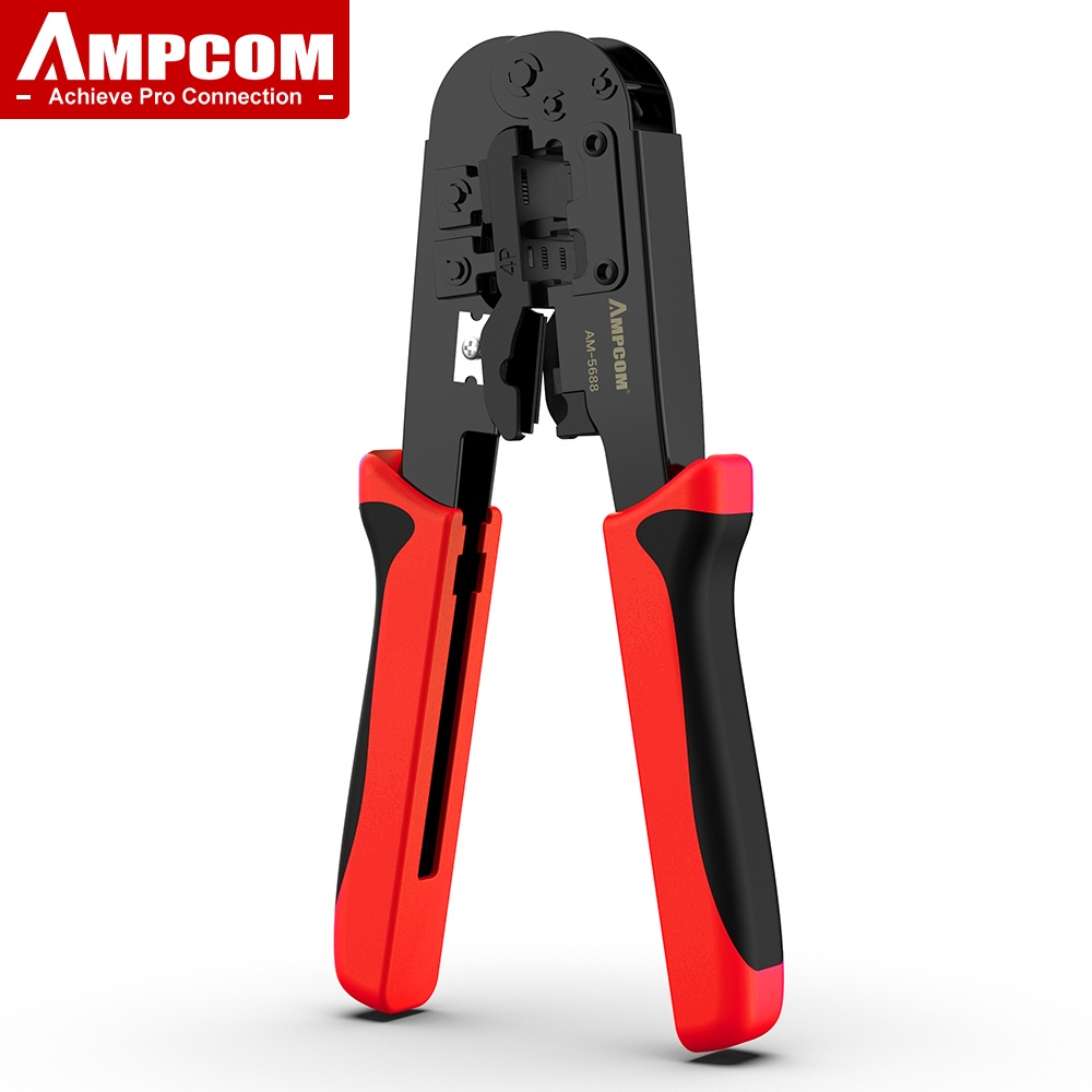 AMPCOM เครื่องอัดสาย RJ45 และ RJ12, เครื่องอัด RJ11 ตัดสาย เครื่องอัดสายเครือข่ายตัวตัดสำหรับ 4P 6P 8P RJ-11 / RJ-12 RJ-45