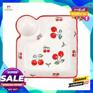 Ceramic จานเกี๊ยวเซรามิค Dumplings เชอร์รี่ Kassa Home รุ่น Tdgi200624-6 ขนาด 18.3 ซม. สีขาวขอบแดงdumplings Ceramic Cher