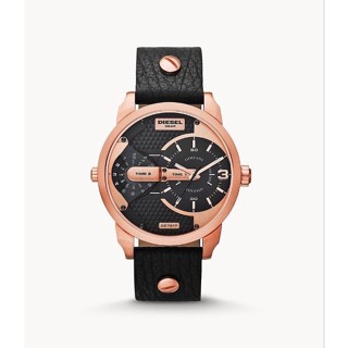 🌈⌚นาฬิกาชาย หล่อมากก  NEW DIESEL  Mens Mini Daddy Bold Rose Gold Accent Leather Strap Watch  rose gold tone