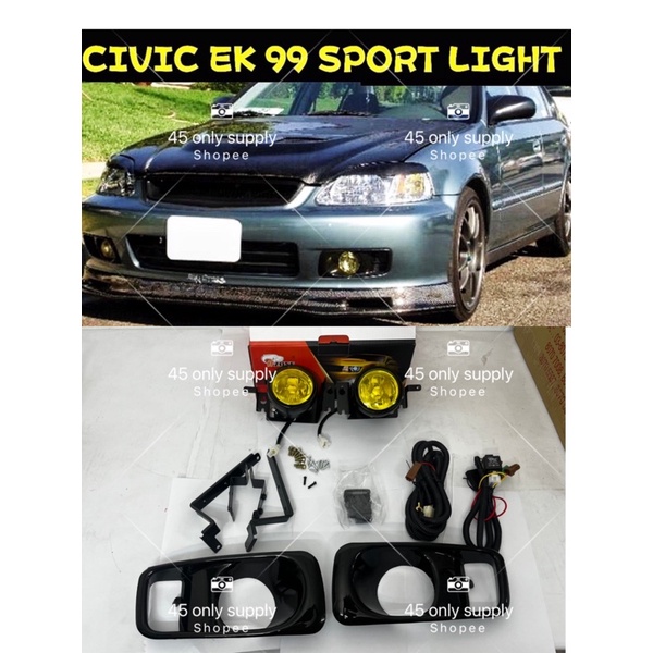 HONDA CIVIC EK 99 EK99 EK9 ES21 FOG LAMP+COVER ชุดสีเหลือง // ชุดไฟกีฬา 1999-2000 JDM GLASS Sportlig