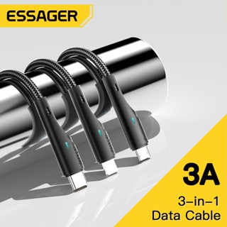 Essager 3 In 1 สายชาร์จไนล่อนถัก สายชาร์จเร็ว สายเคเบิล micro USB Type C หลายพอร์ต สายชาร์จ USB เคเบิลชาร์จ essager micro