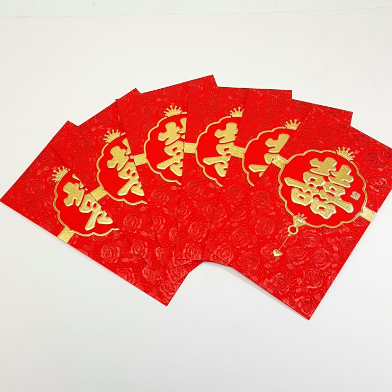 MERAH ซองแต่งงานสีแดงขนาดใหญ่ Angpao D777/D666 ขนาด 9 ซม. x 16 ซม. ราคาต่อแพ็ค 6 ชิ้น Same Motif เหม