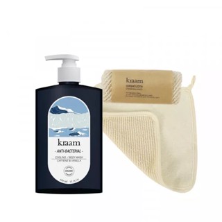 [ SET คู่ผ้าขัดผิว] KRAAM Anti-Bacterial Cooling Body Wash (Caffeine & Vanilla) + Kraam Wash Cloth