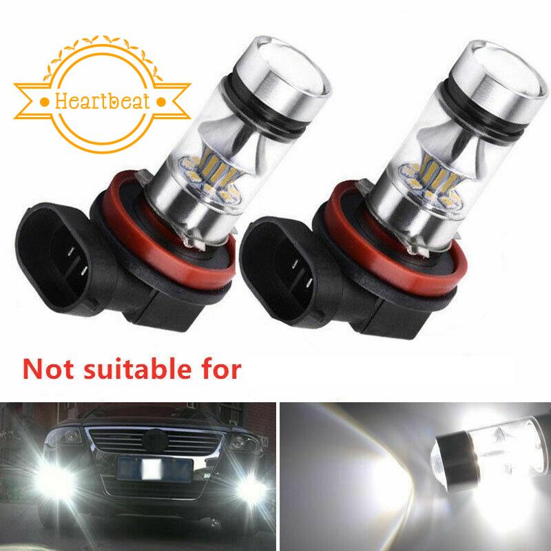 2X H8 H11 H16 6000K สีขาว 100W ไฟ LED หมอกหลอดไฟขับรถ DRL
