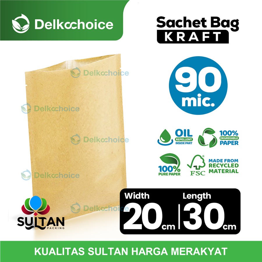 KRAFT SACHET PACKAGING NON ZIPLOCK 20x30 DELKOCHOICE