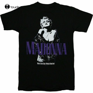 ใหม่ เสื้อยืด ผ้าฝ้าย พิมพ์ลาย Madonna Whos That World สีดํา แฟชั่นสําหรับผู้ชาย