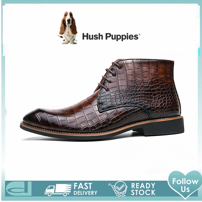 Hush ลูกสุนัขรองเท้าผู้ชาย Hush Puppies ผู้ชายรองเท้า High Cut รองเท้าหนังรองเท้าสําหรับชายรองเท้า M