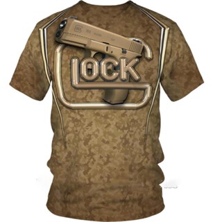 เสื้อยืดแขนสั้น พิมพ์ลาย Glock (Desert Camo) 3 มิติ ระบายอากาศได้ดี แฟชั่นฤดูร้อน สําหรับผู้ชาย