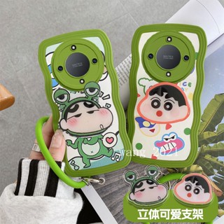 Phone Case Honor X9a 5G เคส Funny Cute Crayon Shin-chan Cartoon Casing Lens Protection Big Waves Soft Cover with Bracket and Silicone Bracelet New Design 2023 เคสโทรศัพท