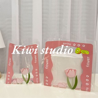 KiwiStudio (แพค50ใบ) ถุงใส่ของขวัญ ถุงพลาสติกใส ถุงพลาสติกน่ารัก รูปแบบดอกทิวลิป（086）