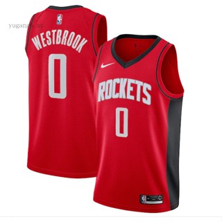 ขายดี เสื้อกีฬาบาสเก็ตบอล แขนสั้น ลายทีม Houston Rockets 0# Russell Westbrook NBA สีแดง สีดํา สําหรับผู้ชาย CJcjee08PDldgd35