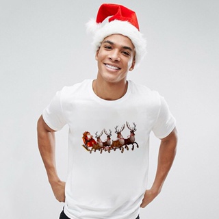 #ถูกสุด T เสื้อผู้ชาย 2022 ใหม่ Santa Claus และ Reindeer Harajuku TShirtคริสต์มาสชายKawaiiแฟชั่นเสื้อยืดเสื้อTeeเสื้อผ้า