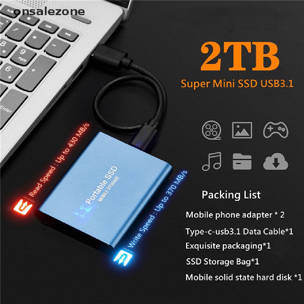 Ozth ฮาร์ดดิสก์มือถือ SSD 4TB 2TB 1TBGB Type C USB3.1 แบบพกพา