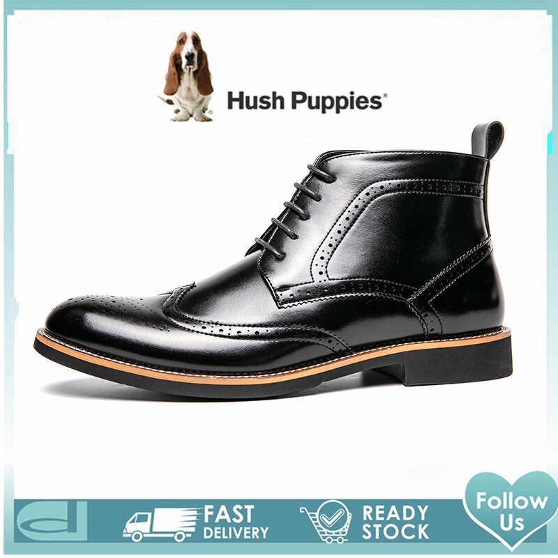 Hush ลูกสุนัขรองเท้าผู้ชาย Hush Puppies ผู้ชายรองเท้า High Cut รองเท้าหนังรองเท้าสําหรับชายรองเท้า M