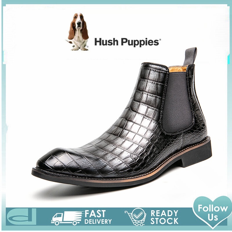 Hush ลูกสุนัขรองเท้าผู้ชาย Hush Puppies ผู้ชายรองเท้า High Cut รองเท้าหนังรองเท้าสําหรับชายรองเท้า M