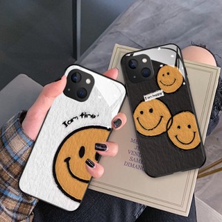 เคสโทรศัพท์มือถือกระจกนิรภัย ป้องกันกล้อง ลายหน้ายิ้ม อุปกรณ์เสริม สําหรับ iPhone 14 Pro Max 11 13 12 Mini 14Plus 7 8