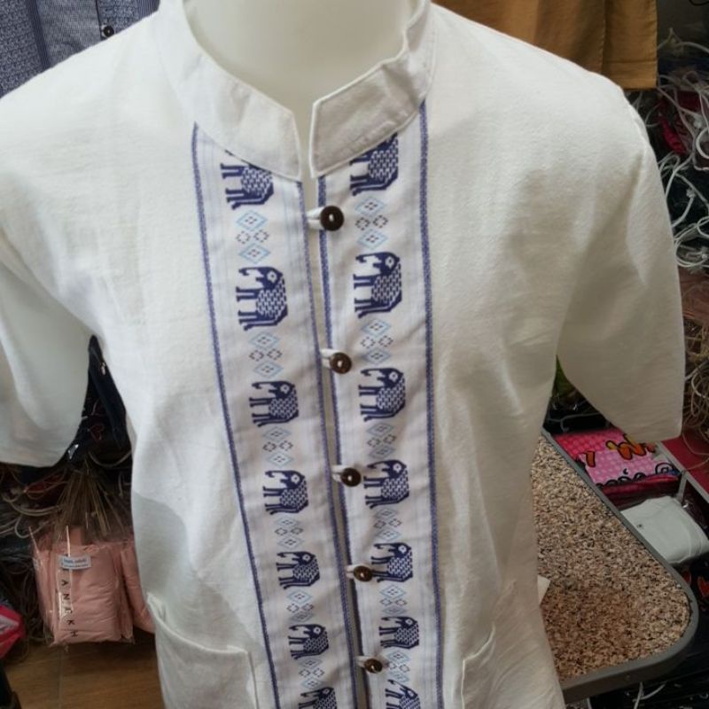 เสื้อผ้าฝ้ายคอจีน #ลายช้าง # เชียงคาน#ผ้านิ่มสวมใส่สบาย