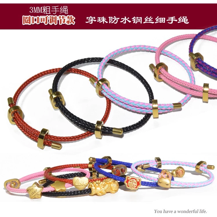 สร้อยข้อมือเชือกลวดสเตนเลส 3 มม. ปรับขนาดได้ สีทอง thumbnail 5
