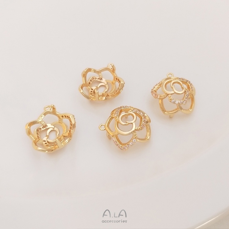 ❤️เครื่องประดับ DIY❤️จี้คริสตัล ไข่มุก ชุบทอง 14k รูปดอกกุหลาบ ฝังเพทาย ทรงกลม แฮนด์เมด DIY[ฝาลูกปัด/สร้อยข้อมือ/สร้อยคอ/ต่างหู/กําไลข้อมือ]