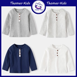 [THOMAS Kids] เสื้อเชิ้ตแขนยาว เนื้อผ้าฝ้าย ทรงหลวม สีพื้น สําหรับเด็กผู้ชาย ผู้หญิง 1-8 ปี