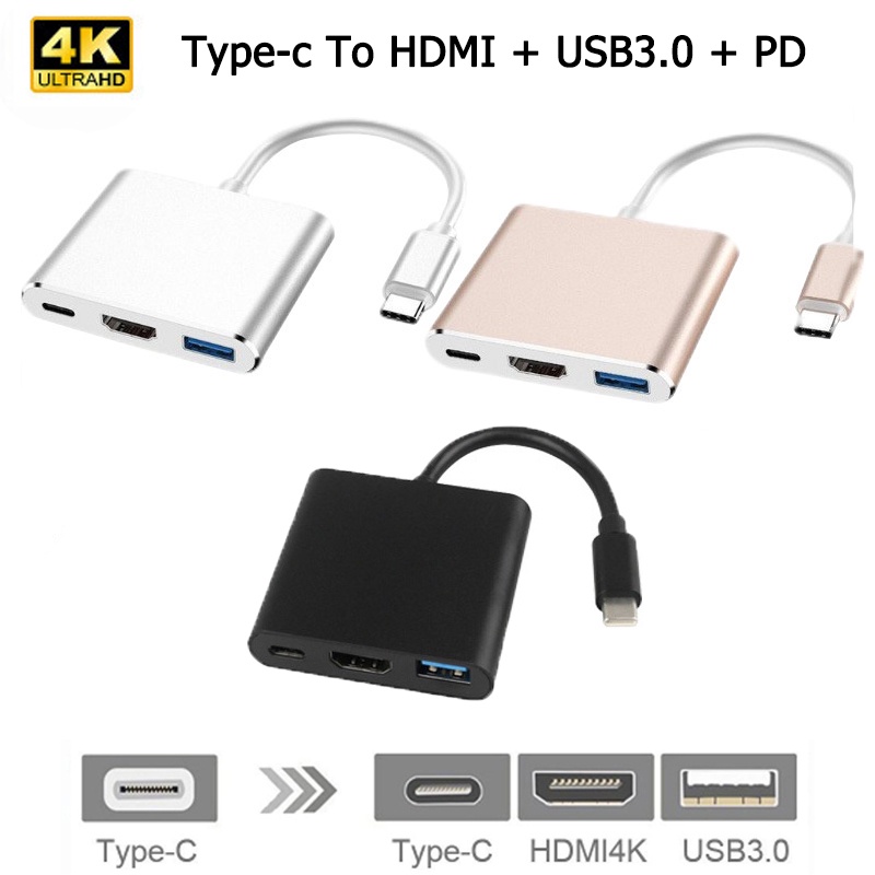 ส่งจากไทย 3 in 1 Type C to HDMI+USD3.0+PD 1080p ตัวแปลงอะแดปเตอร์ For Macbook Notebook