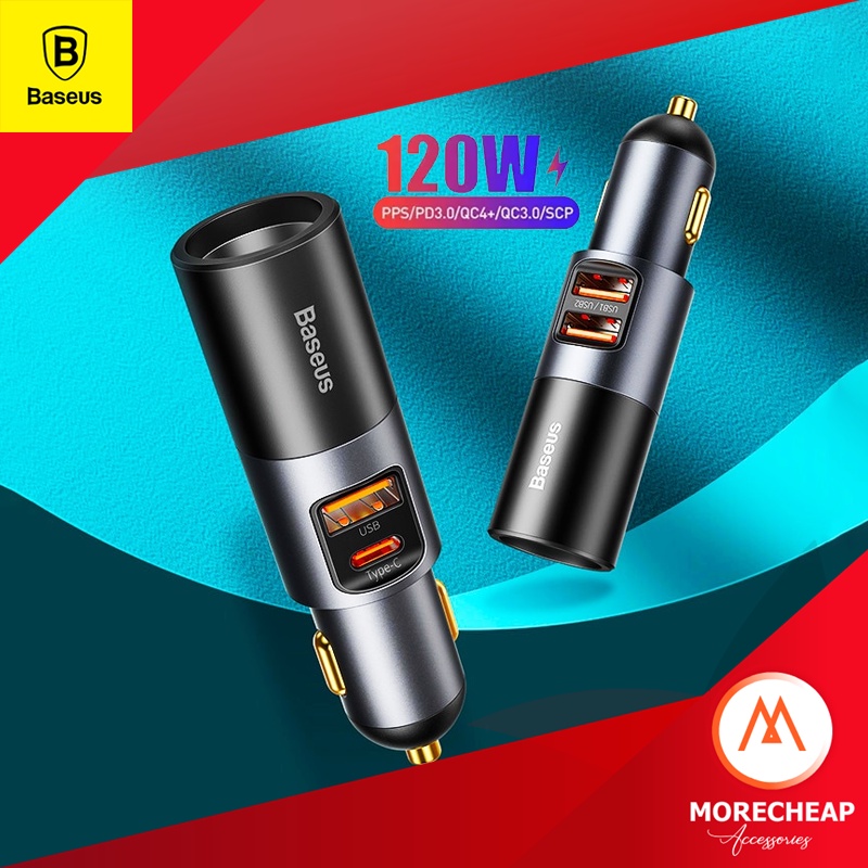 ถูก/แท้ Baseus 120W หัวชาร์จในรถ QC4.0 QC3.0 PD PPS สำหรับ Samsung Xiaomi TypeC ชาร์จไว ชาร์จเร็ว