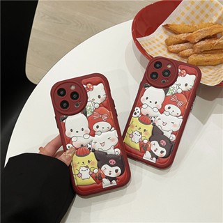 SANRIO เคสโทรศัพท์มือถือหนัง ซิลิโคนนิ่ม กันกระแทก ลายการ์ตูนครอบครัวซานริโอ้ 3D สําหรับ iPhone 14 Plus 14 Pro Max 11 12 Pro Max 13 Pro Max