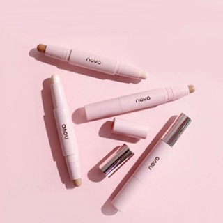 NOVO CONTOURING PEN Light and shadow 2.7g โนโวเฉดดิ้ง ไฮไลท์ คอนทัวร์ เนื้อครีม แบบแท่ง 2 หัว  หน้ามีมิติ ติดทน กันน้ำ