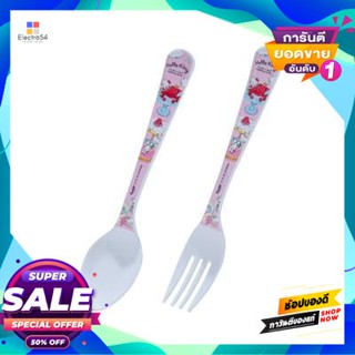 Kitty ชุดช้อนส้อมเมลามีน คิตตี้ มายเดย์ Superware รุ่น Sp/F 359 สีขาว - ชมพูmelamine Kitty My Day Superware Cutlery Set