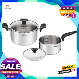 Pot ชุดหม้อสเตนเลสพร้อมฝาแก้ว Primary Set Tefal รุ่น E308S474 (ชุด 4 ชิ้น) สีเงินstainless Pot Set With Glass Lid Primar