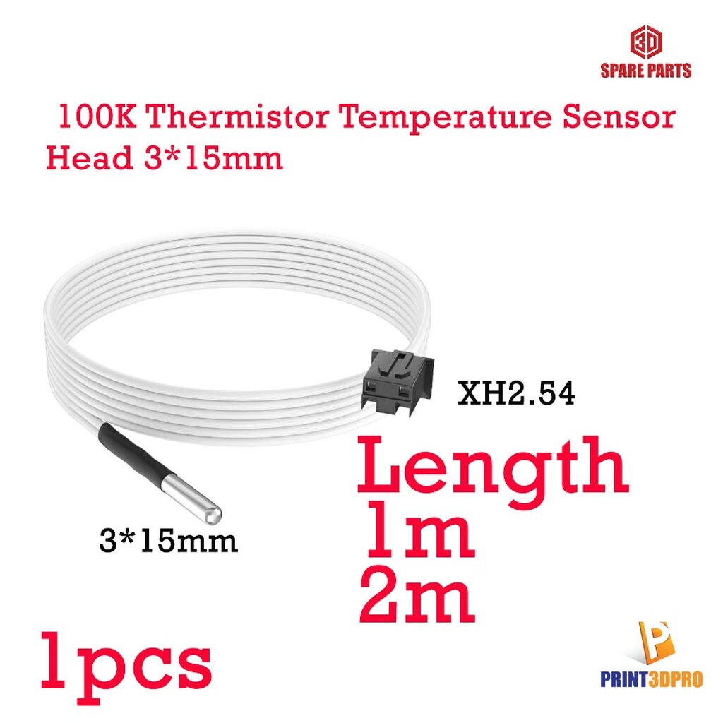 3D Part สายวัดอุณภูมิ Thermistor 3x15mm 100k ohm NTC 3950 XH2.54-2pin black therminal length 1,2meter