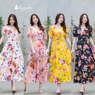 Fashion Young Maxxi Dress แม็กซี่เดรสยาวลายดอก คอวีหน้า-หลัง