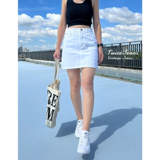TwiceJeans กระโปรง ยีนส์ ผญ เอวสูง ผ้าไม่ยืด ทรงสอบ สีขาว ยาว 16 นิ้ว