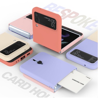 Card Slot hard color mix casing for galaxy z flip 3 4 - orange pink beige purple lavender black khaki bespoke style case flip4 korea