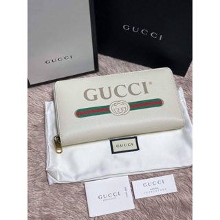 💳💰New Gucci long wallet zippy ใบยาวหนังมีซิป🧡หนังทั้งใบ สีขาว สกรีนgucci