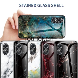 เคส Oppo A17 เคส Oppo A55 เคส Oppo A53S เคส Oppo A57 Case Oppo A77S Case Oppo Reno 8 Pro Plus Cover Luxury Marble Grain Hard Tempered Glass Protective Back Cover Phone Case โทรศัพท์มือถือกระจกนิรภัย ลายหินอ่อน หรูหรา สําหรับ