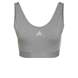 adidas ไลฟ์สไตล์ เสื้อครอปมีฟองน้ำแบบถอดออกได้ Essentials 3-Stripes ผู้หญิง สีเทา GS1357