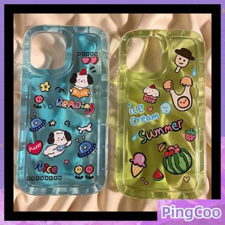 PingCoo - Case For iPhone 14 13 12 11 Plus Pro Max XR TPU Soft Jelly Airbag Clear Blue Green Case Cute Cartoon Camera Protection Shockproof Back Cover