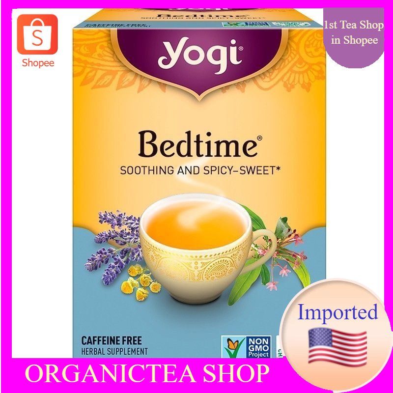 Yogi Tea, Organic, Bedtime, Caffeine Free, 16 Tea Bags, ชาโยคี ชาสมุนไพร ชานอนหลับ พร้อมส่ง