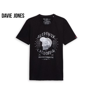 DAVIE JONES เสื้อยืดพิมพ์ลาย สีดำ Graphic Print T-Shirt in black TB0328BK