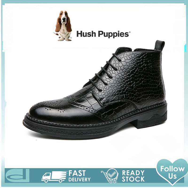 Hush ลูกสุนัขรองเท้าผู้ชาย Hush Puppies ผู้ชายรองเท้า High Cut รองเท้าหนังรองเท้าสําหรับชายรองเท้า M