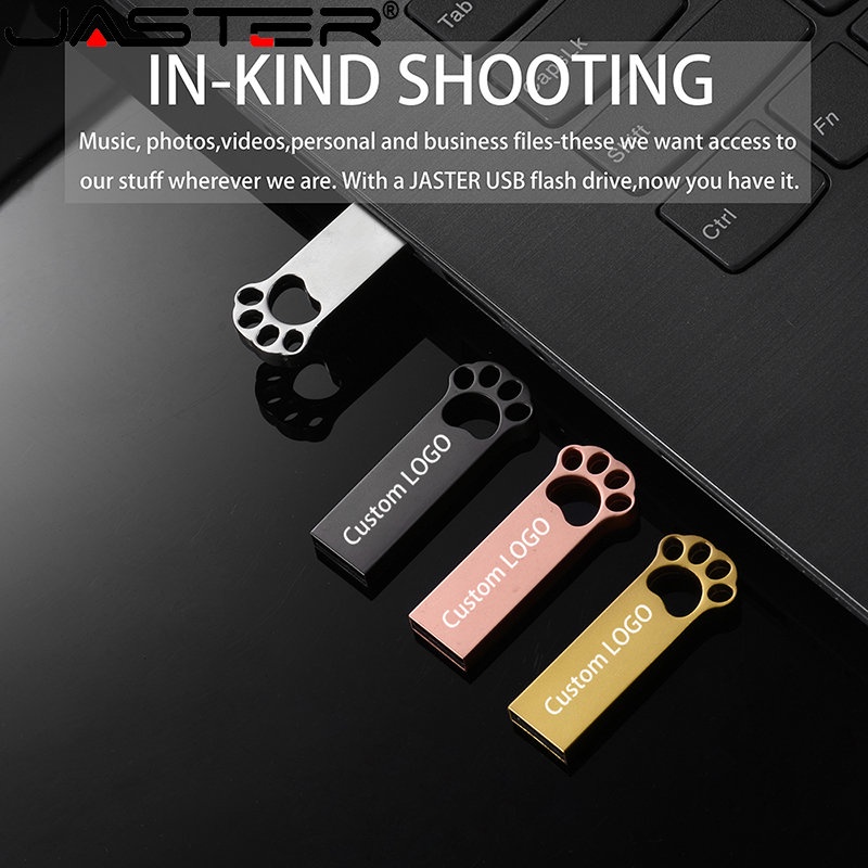 Jaster แฟลชไดรฟ์ USB 2.0 128GB 64GB รูปอุ้งเท้าหมี 32GB 16GB 8GB 4GB