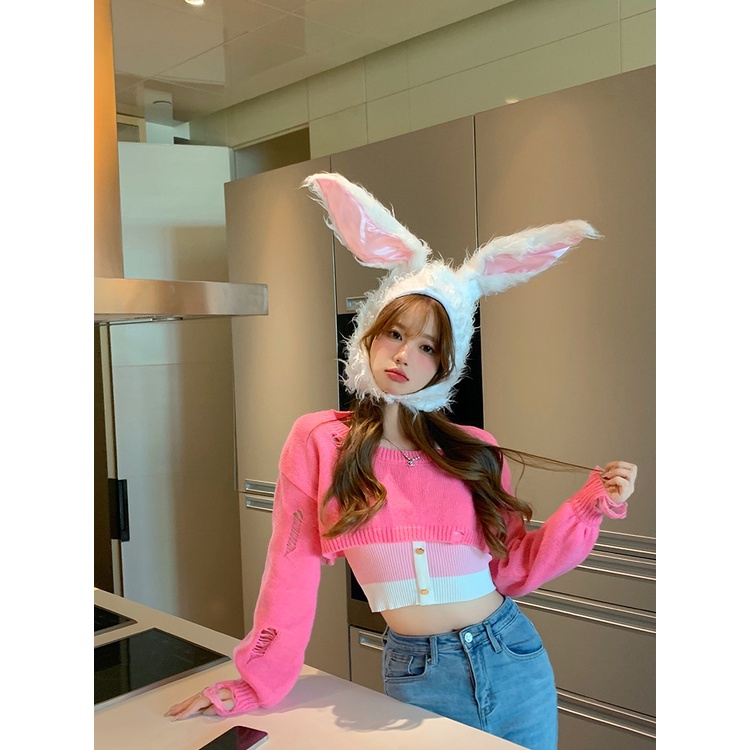 หมวกหูกระต่ายเกาหลี ผ้ากํามะหยี่ขนนิ่ม ให้ความอบอุ่น แฟชั่น และฤดูหนาว น่ารักสดใส ราคา ถูกที่สุด ดีลบีเคเค แกลเลอรีภาพที่ 4