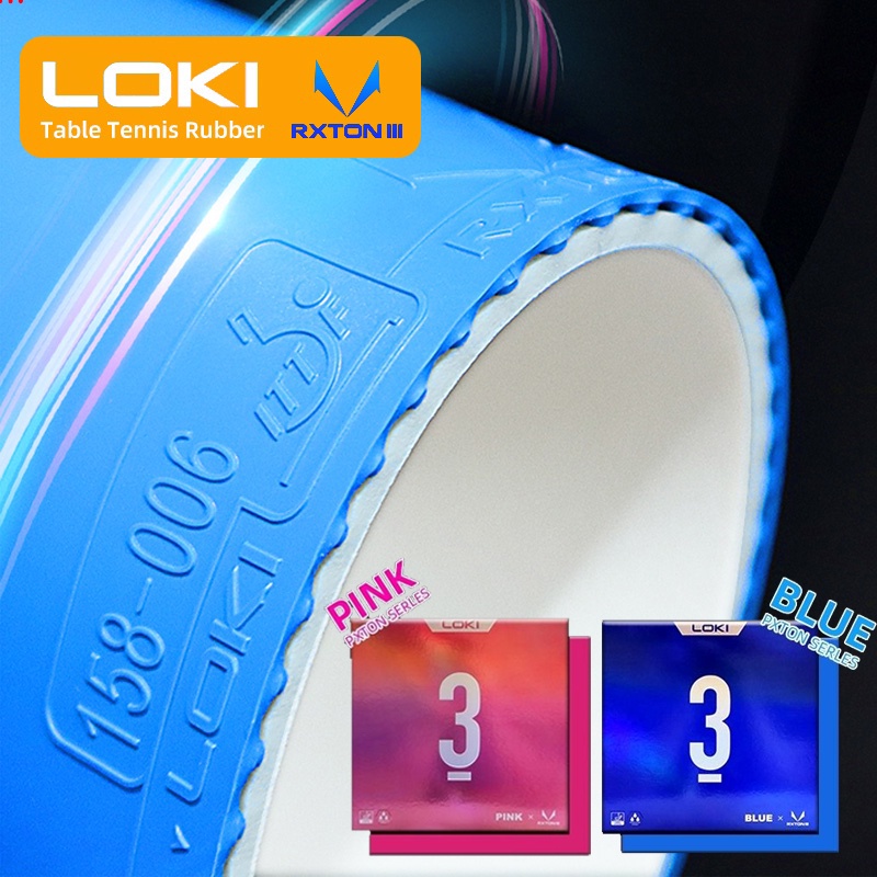 LOKI RXTON 3 สีฟ้าและชมพู ยางปิงปองยืดหยุ่นทนทาน
